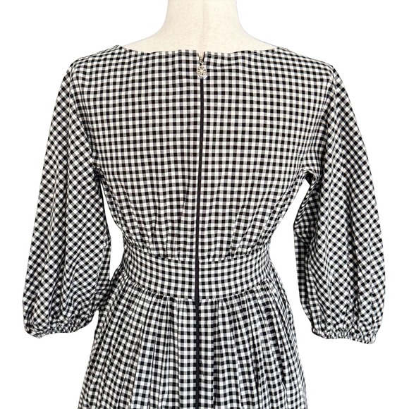 Kate Spade Gingham Bodega Midi Dress Gingham Puff Sleeve Boho Sz 4 Black White - Picture 7 of 16